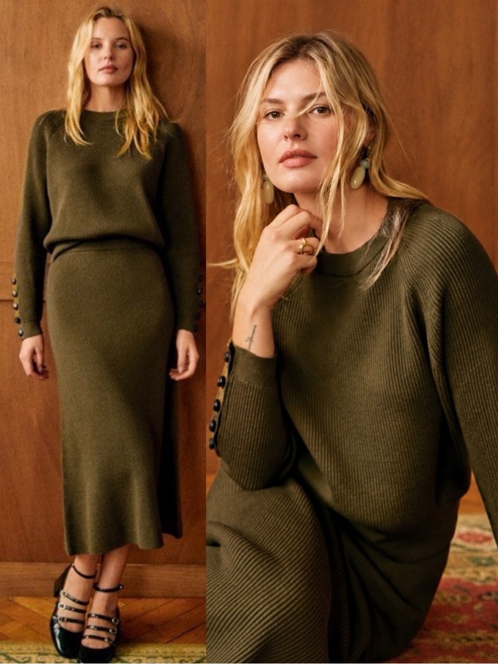 Sezane Sami Ribbed Sweater in Olive Green